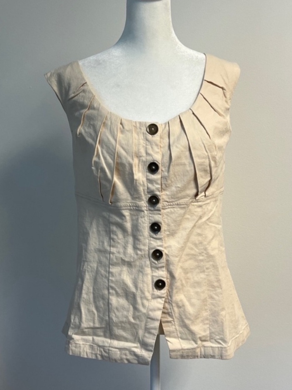 Anthropologie Cream Linen-Blend Sleeveless Button-Front Top XL - Picture 2 of 7
